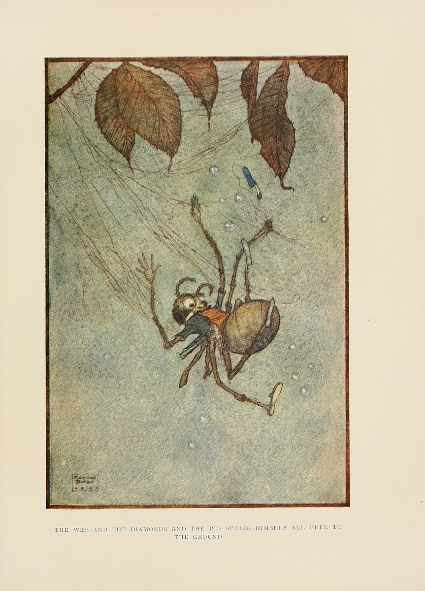 The web and the diamonds and the Big Spider himself all fell to the ground 1910