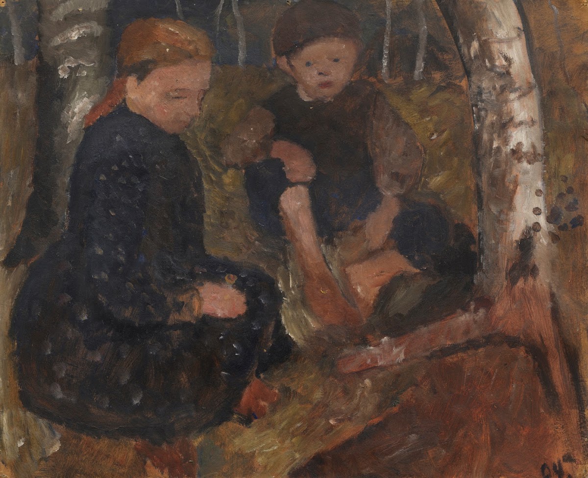 Zwei sitzende Kinder im Wald 1904