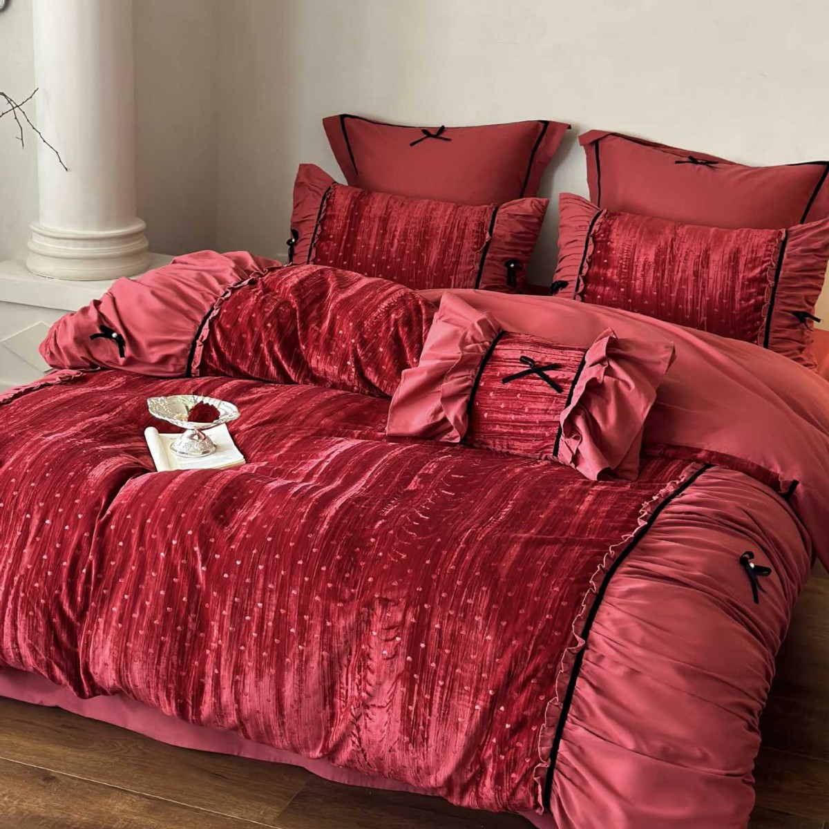 French velvet bedding set, brushed, 4-piece