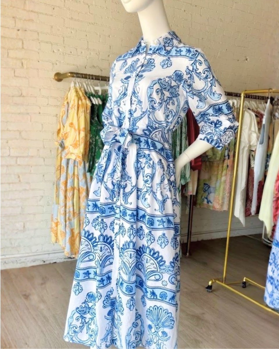 Brie Dress in Fontana Aqua at Harringtons Boutique, Greenville SC