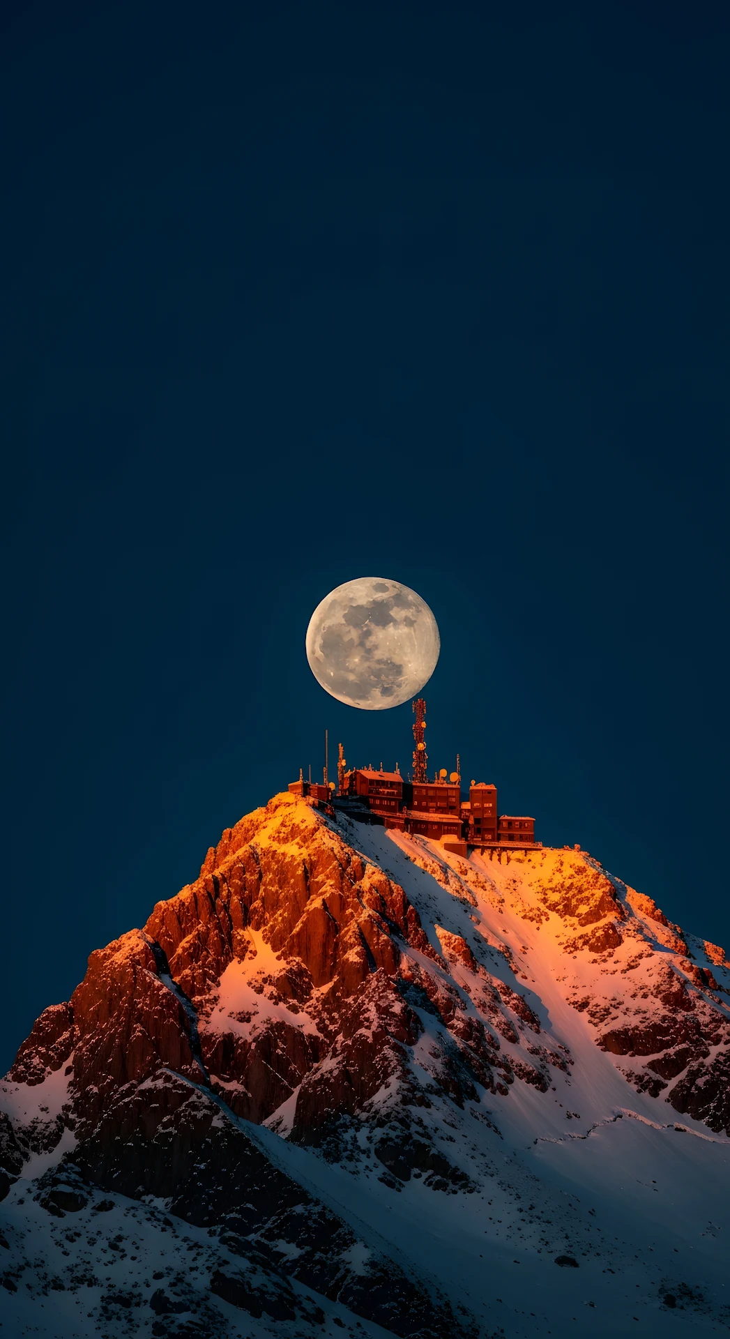 Dramatic Sunset View of Snowy Mountain Peak and Telephoto Moon - Free 4K mobile Wallpaper