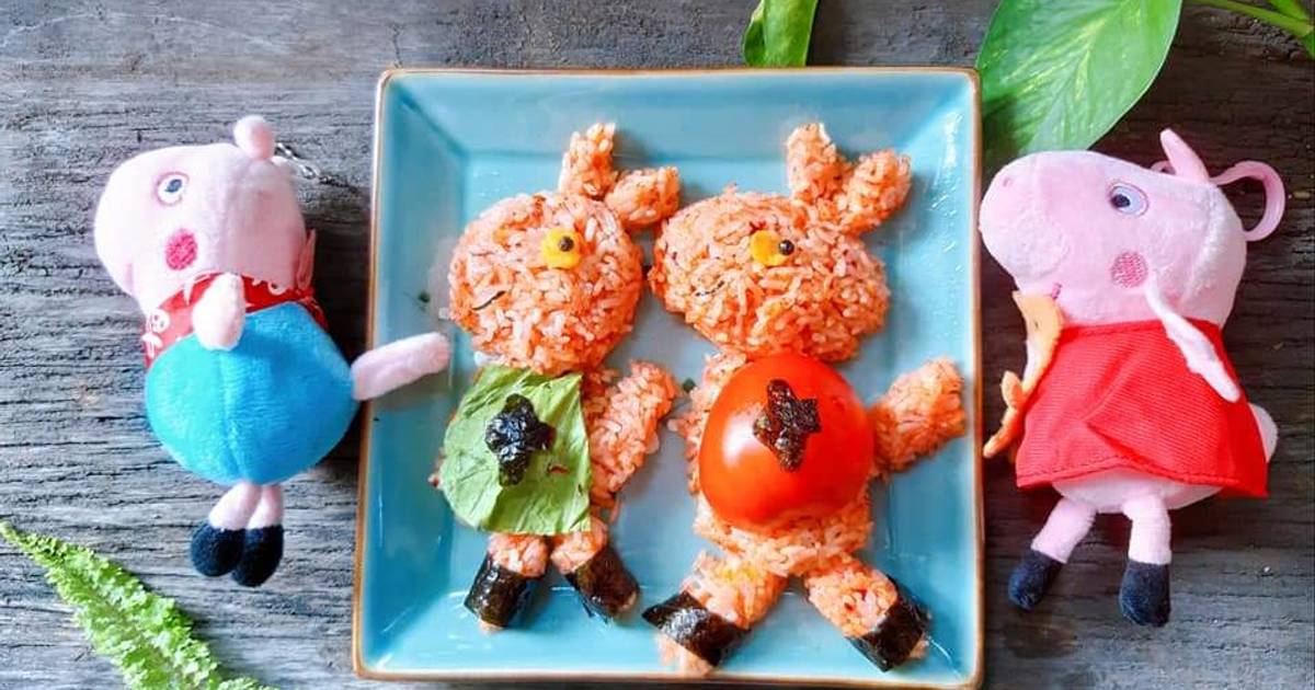 Cơm bento: Peppa Pig và em trai (Cơm trộn nước tương)