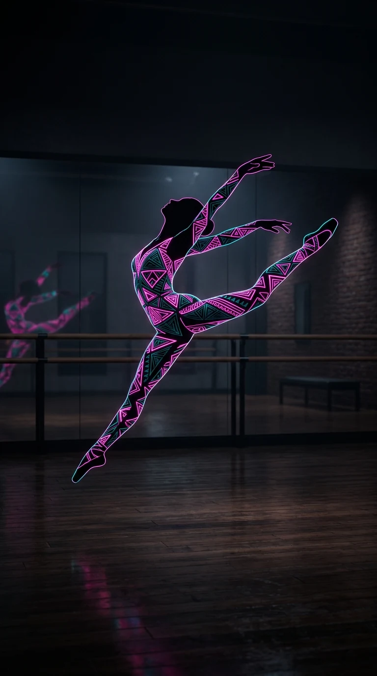 Dynamic Dancer Silhouette Filled with Vibrant Geometric Patterns - Free 4K mobile Wallpaper