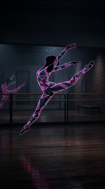 Dynamic Dancer Silhouette Filled with Vibrant Geometric Patterns - Free mobile Wallpaper