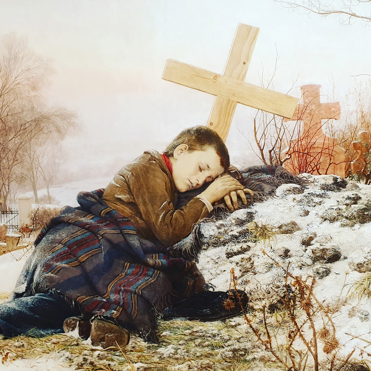 An orphan on his mothers grave 1888