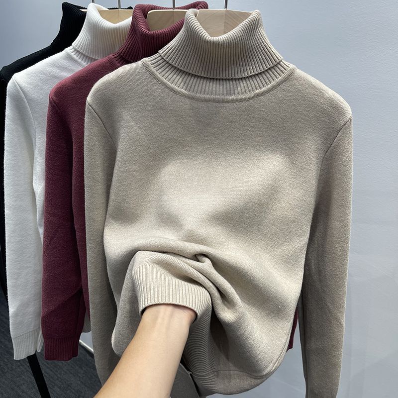 Men's knit sweater with fleece lining and stand-up collar