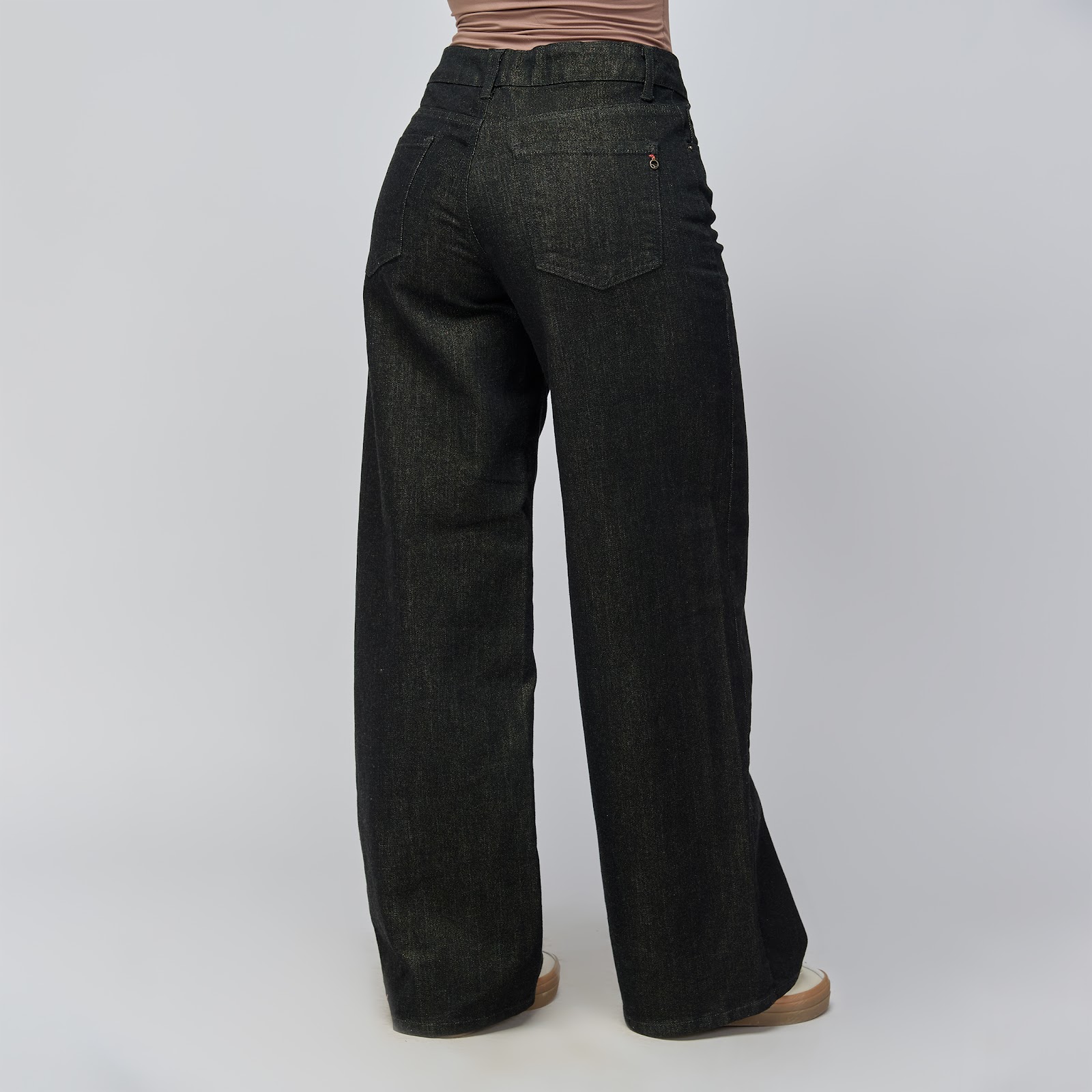 Jean wide leg tiro medio en denim rígido, color golden Black - Vista 4