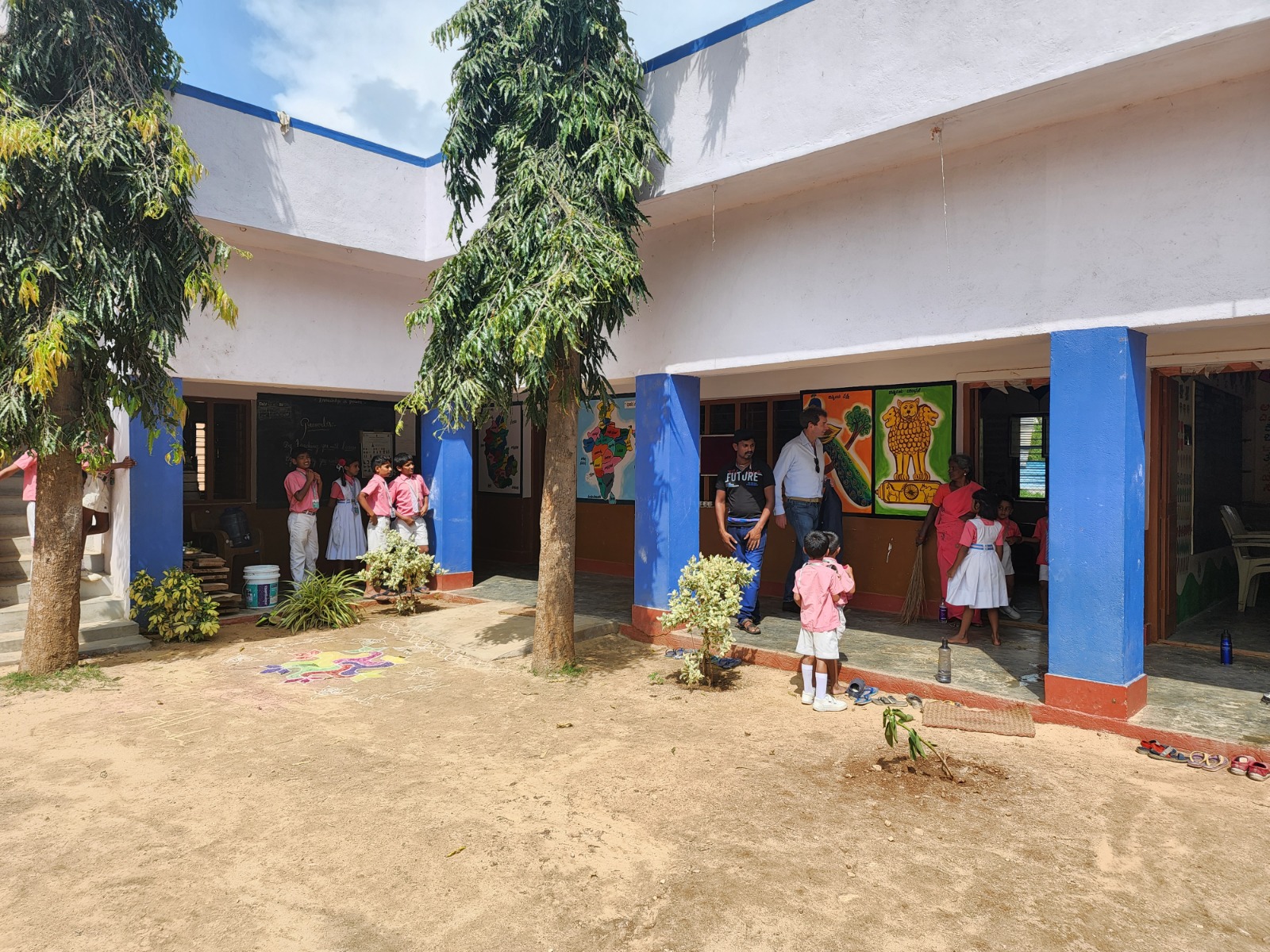 A restored, well-lit rural classroom ready for teaching