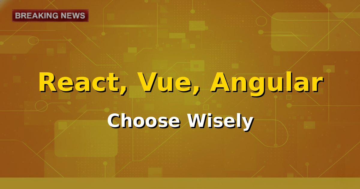 Three distinct logos representing React, Vue, and Angular side-by-side on a vibrant tech-themed background, signifying a comparison.