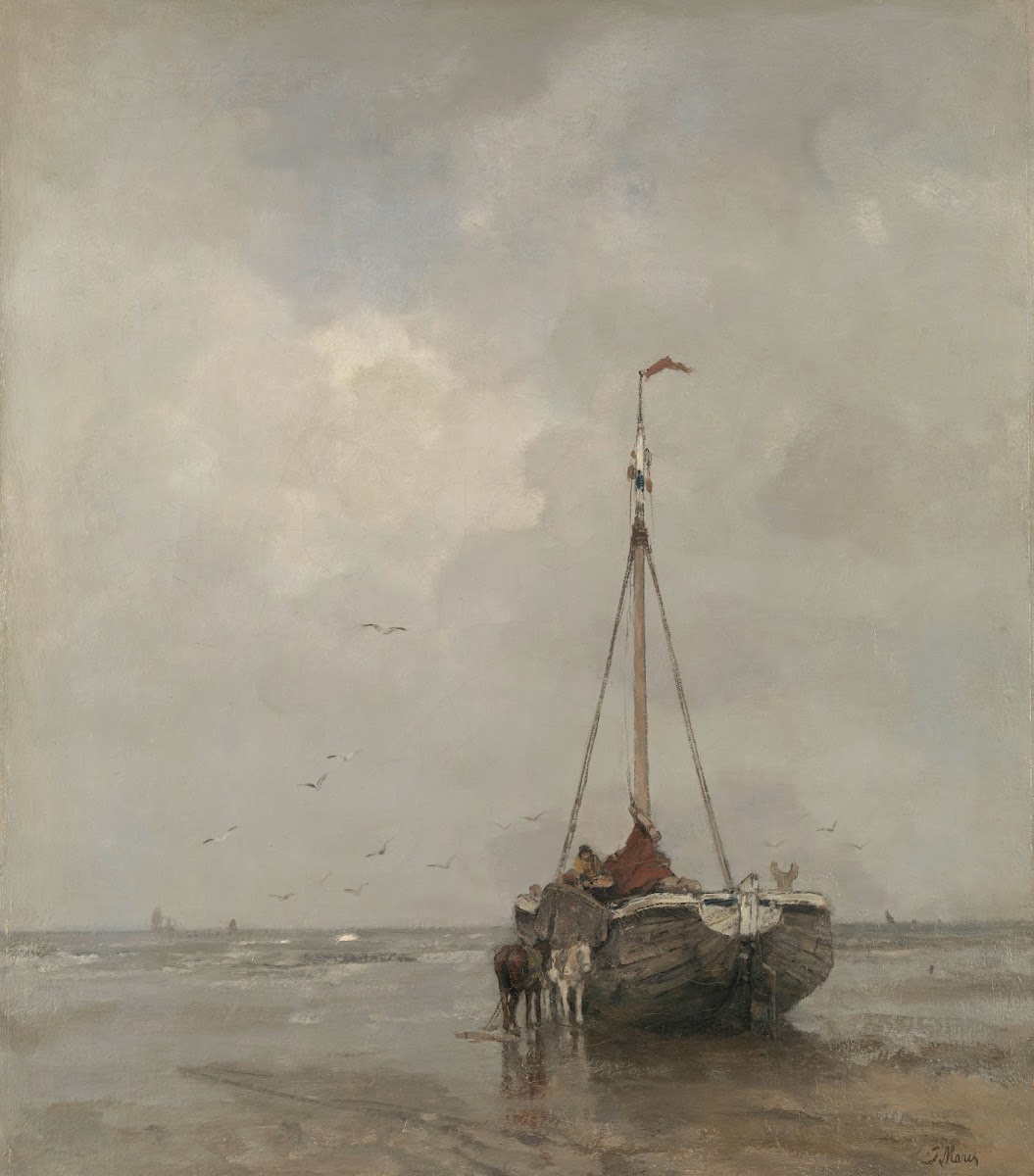 Bluff bowed Fishing Boat on the Beach at Scheveningen c 1885