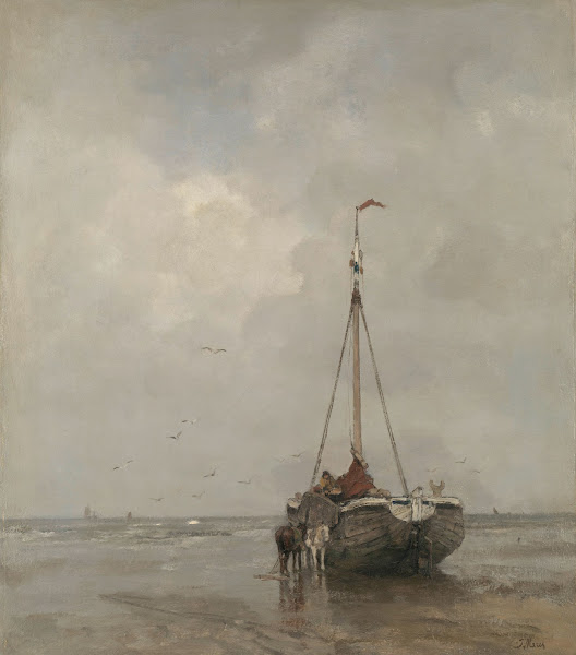 Bluff bowed Fishing Boat on the Beach at Scheveningen c 1885