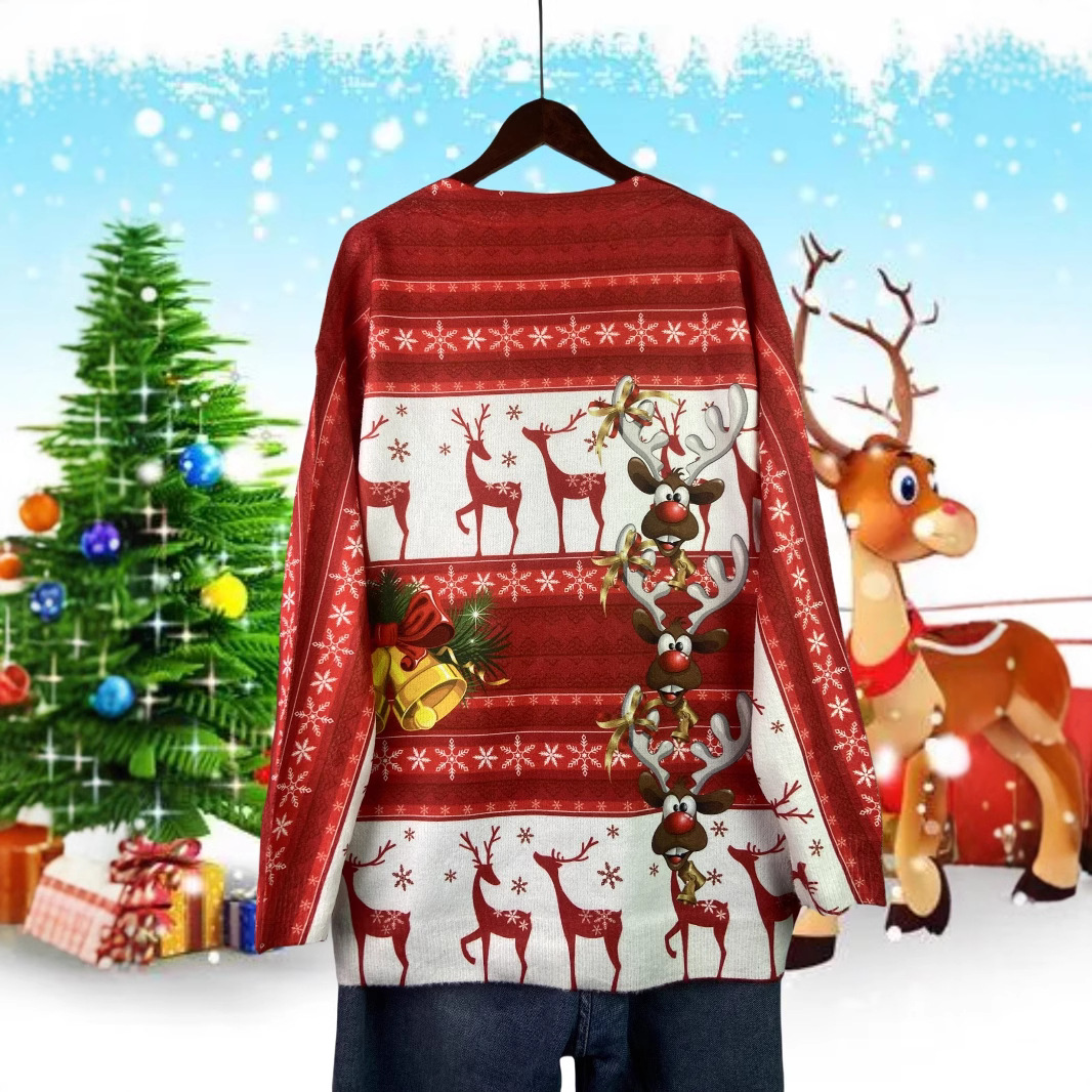 Festive cardigan with Christmas motifs, V-neck