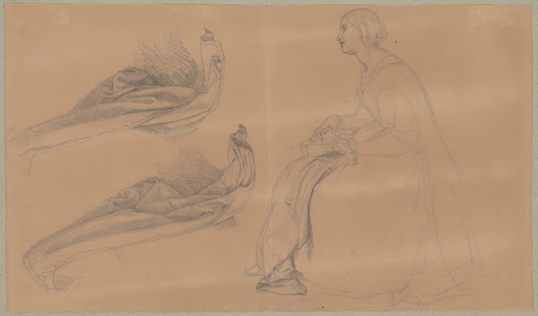 Study of a lady playing a lute and drapery for the painting The Upbringing of Si