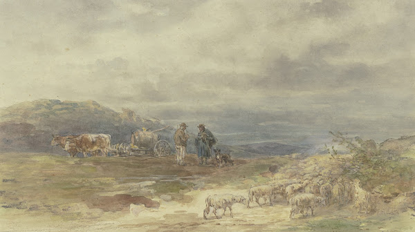 Landschaft mit Schafherde und Ochsenfuhrwerk 1881