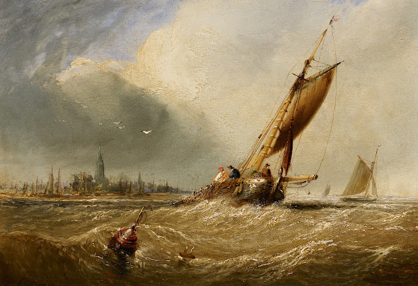 Gezicht op een havenstad