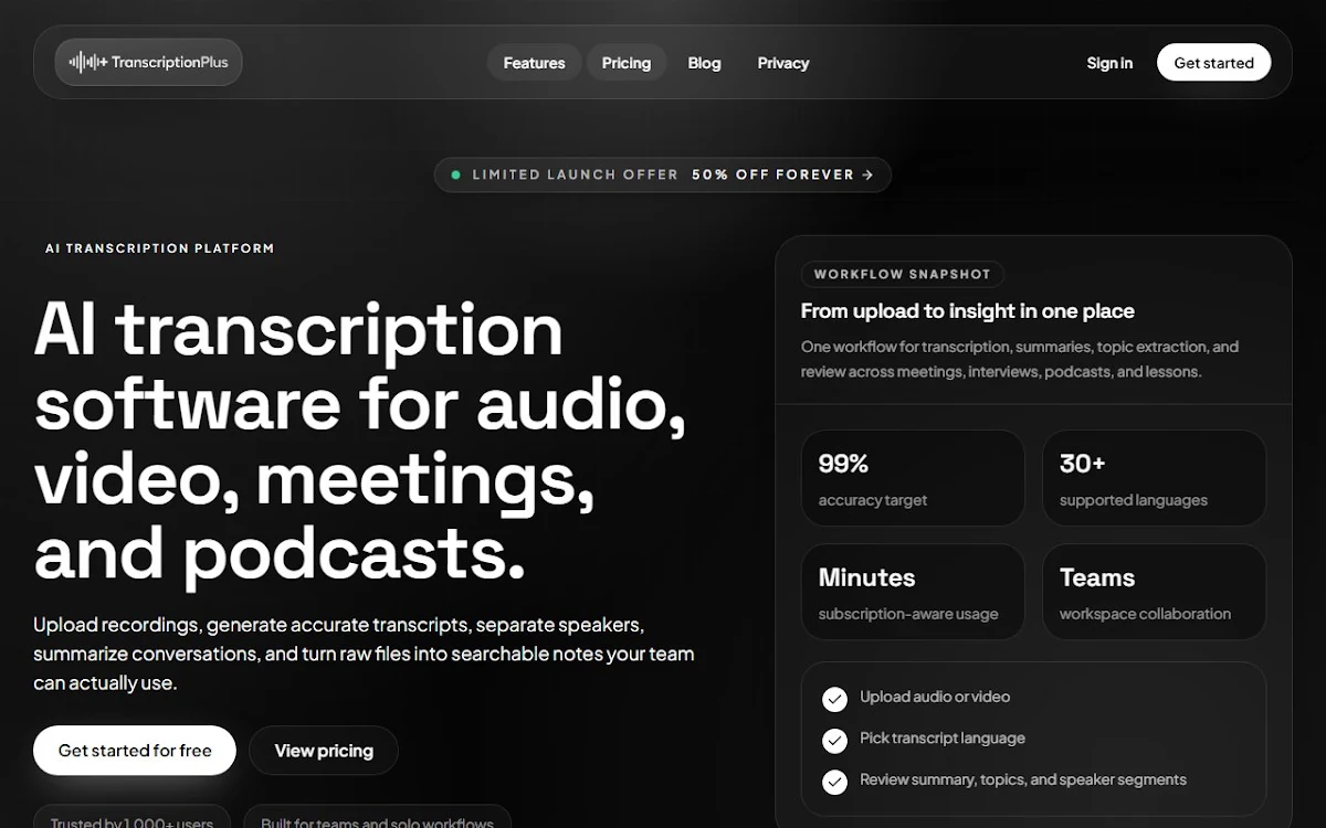 Captura de TranscriptionPlus