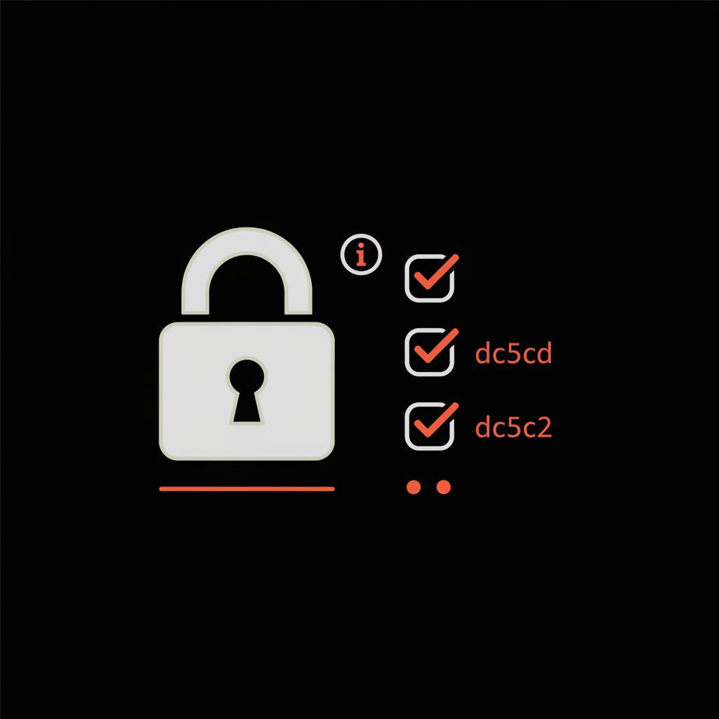 Minimal 2D vector infographic with a padlock and checklist icons representing saved Gmail passwords security on a black background using brand colors.