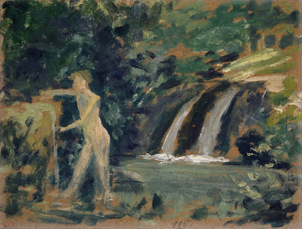 Bathing Boy in a River in the Woods