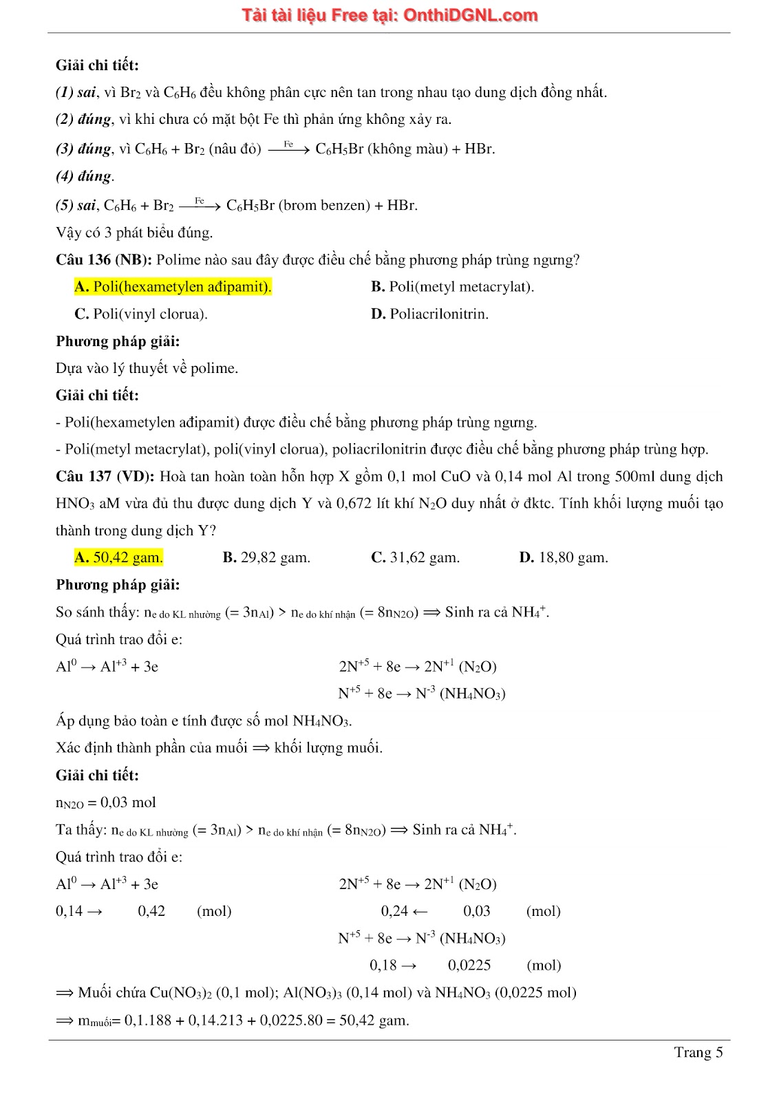 260 bài tập môn Hóa học - Ôn thi ĐGNL ĐHQG Hà Nội Phần 13