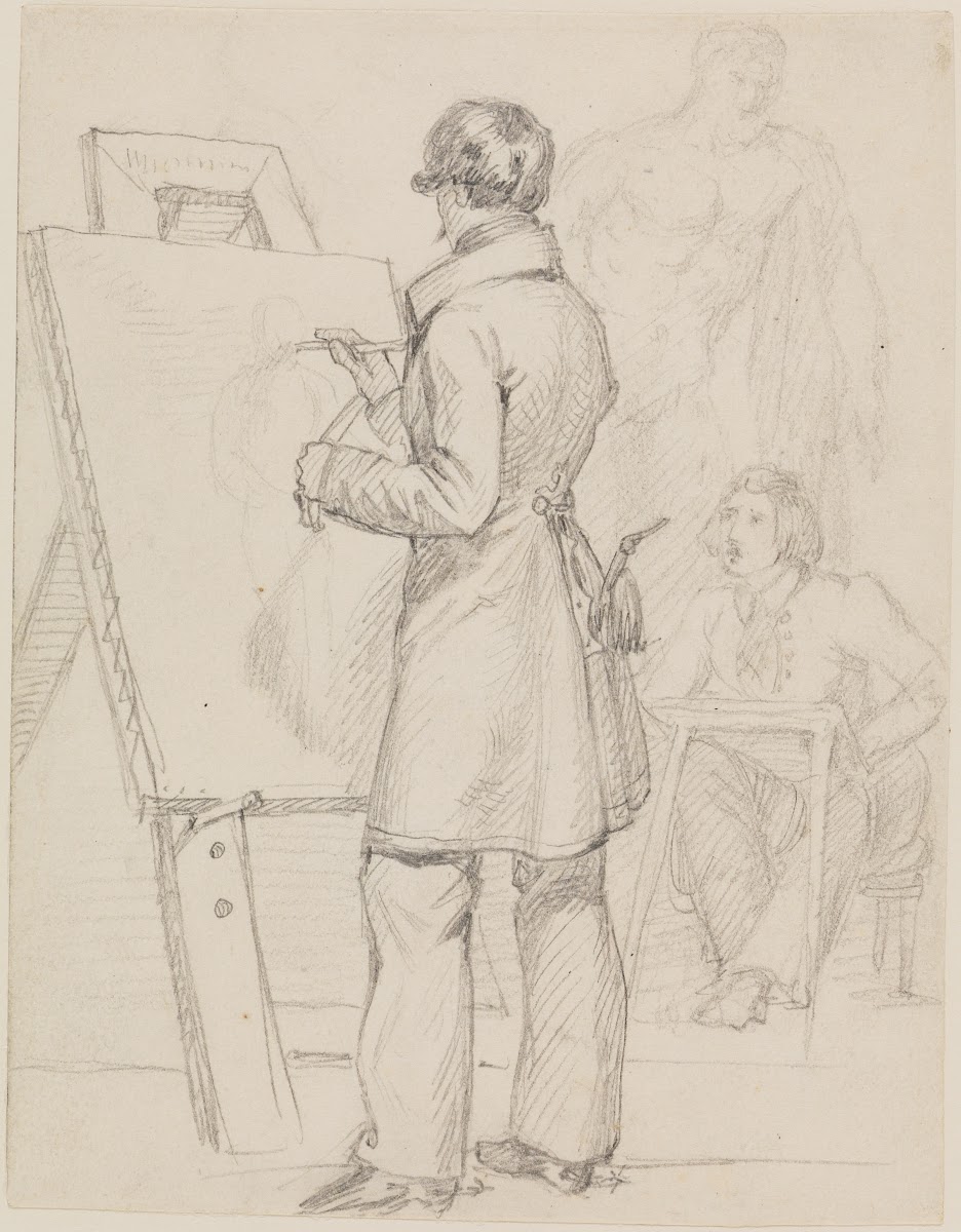 Zwei Maler im Atelier zeichnend 1822 1823