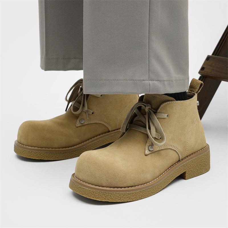 Men's Derby Shoes, Suede, Platform, Lace-Up Boots