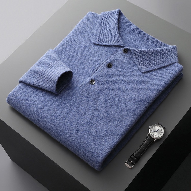 Men's sweater, polo collar, wool-cashmere, business