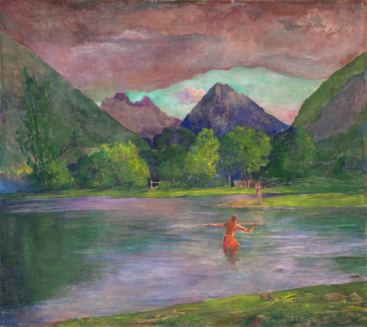The Entrance to the Tautira RiverTahiti Fisherman Spearing a Fish c 1895