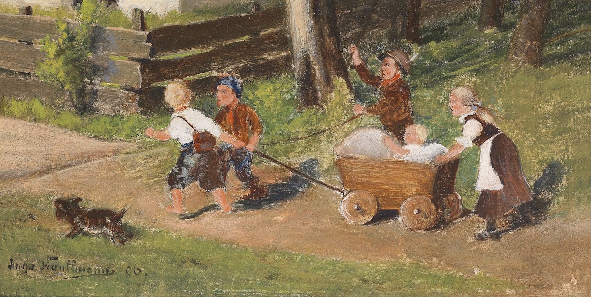 Kinder mit Wagen 1906