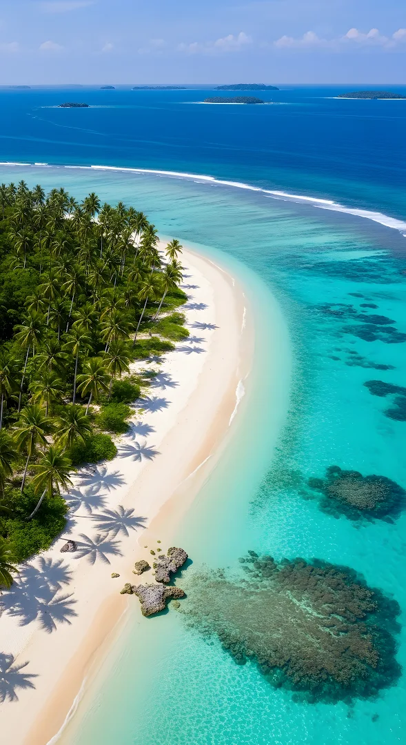 Aerial View of Pristine Tropical Beach and Clear Ocean