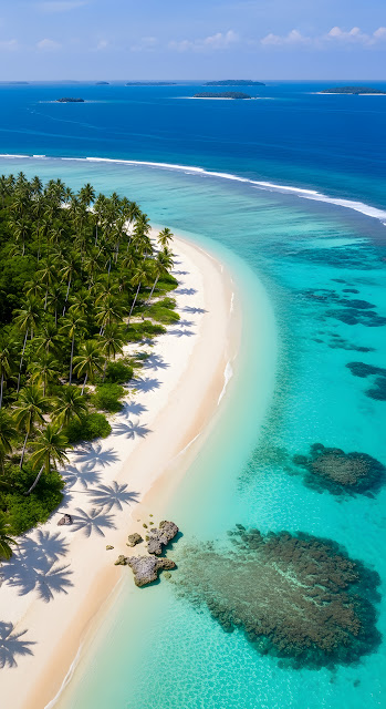 Aerial View of Pristine Tropical Beach and Clear Ocean - Free mobile Wallpaper