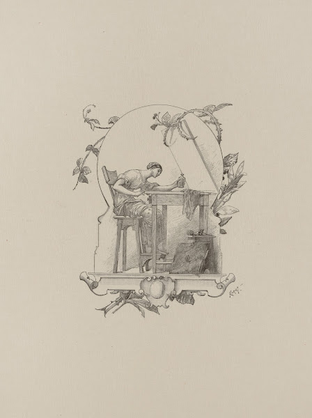 Woman seated at artists table