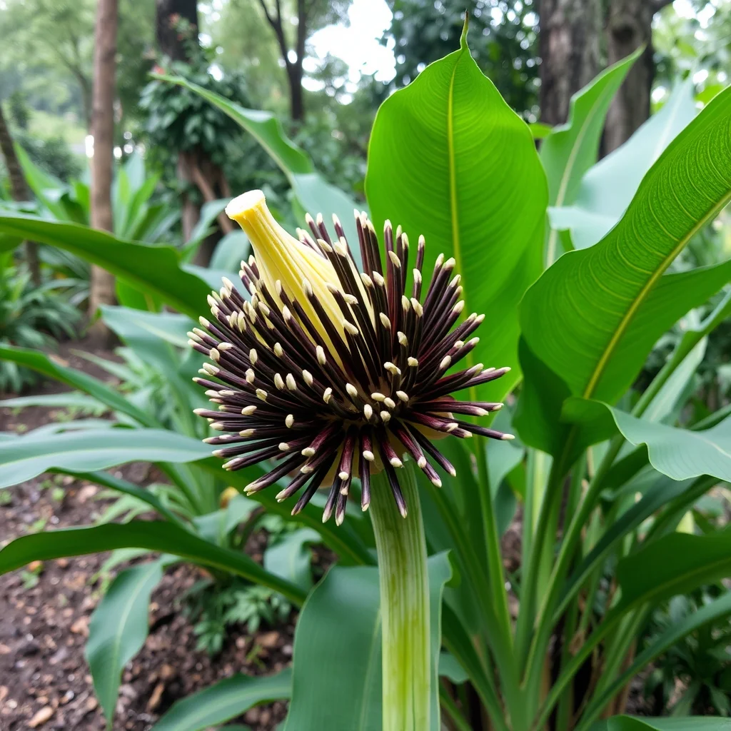 Bunga bangkai raksasa Amorphophallus titanum yang sedang dalam fase generatif di Kebun Raya Bogor.