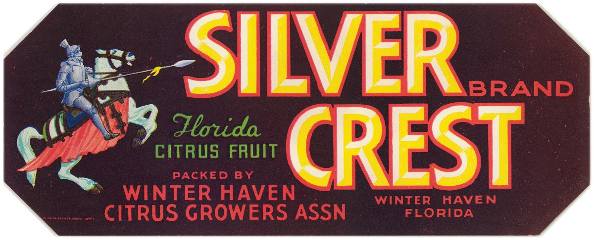 Silver Crest Brand Florida Citrus Fruit Label 1930 1950