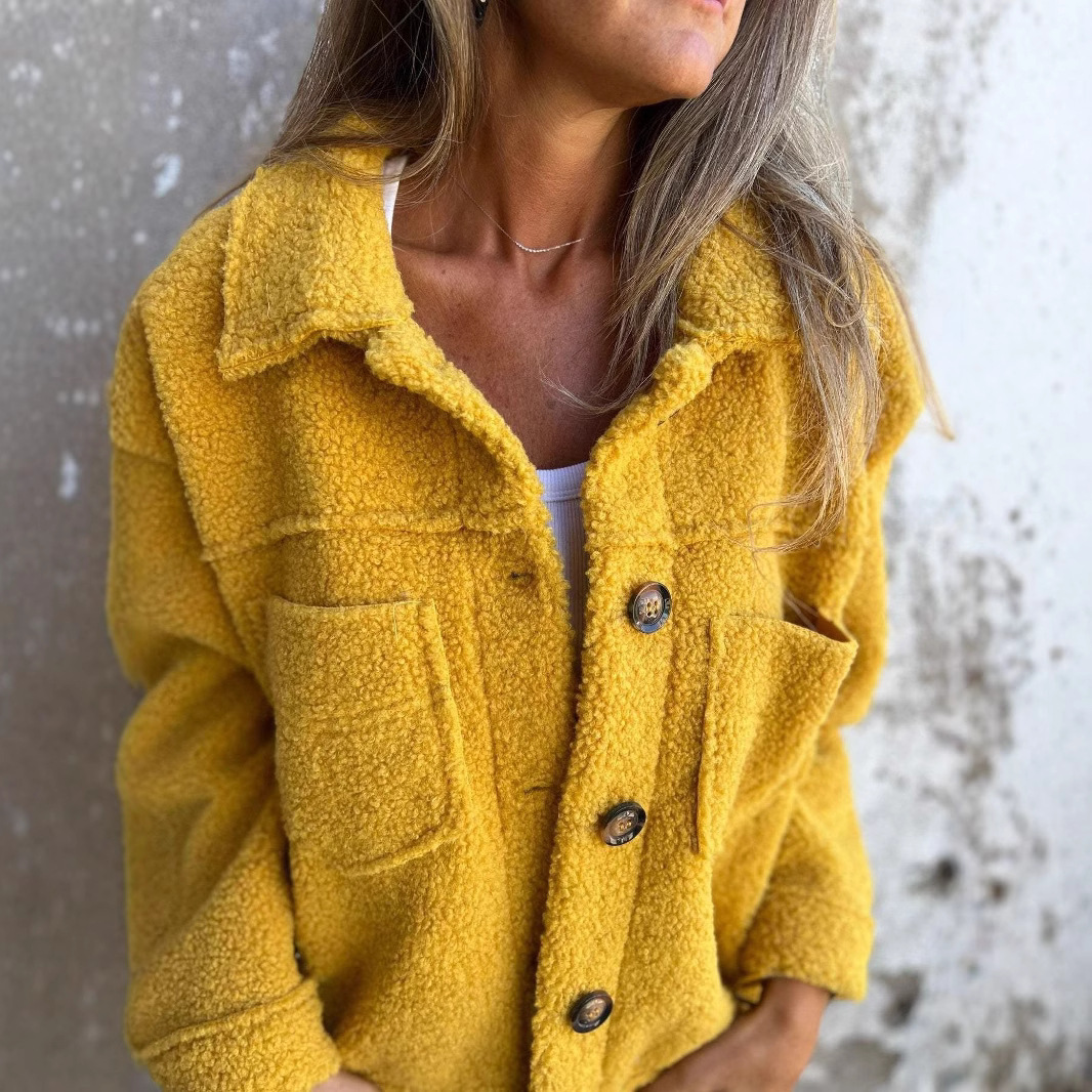 Faux shearling jacket with lapel and button closure
