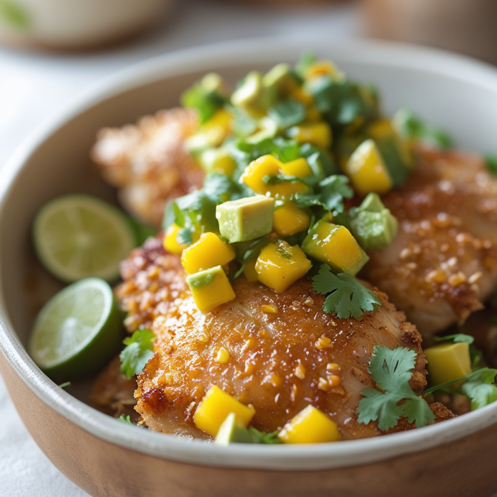 Almond‑Crusted Chicken Thighs with Mango‑Avocado Salsa
