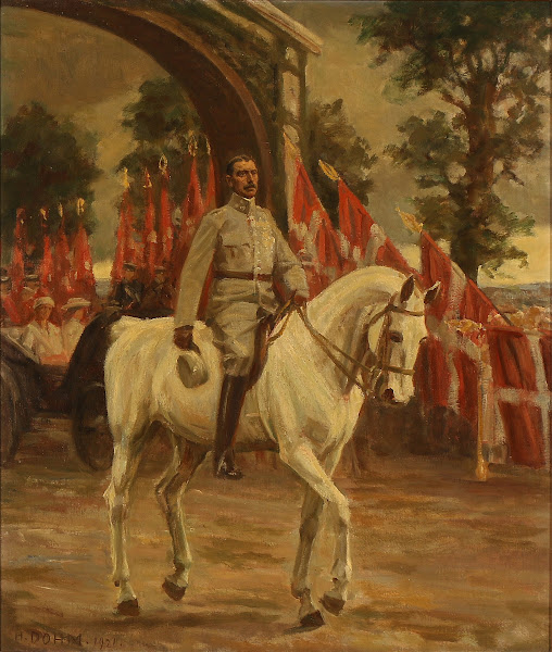 Genforeningen den 10 juli 1920 Kong Christian X rider igennem æresporten ved Fre