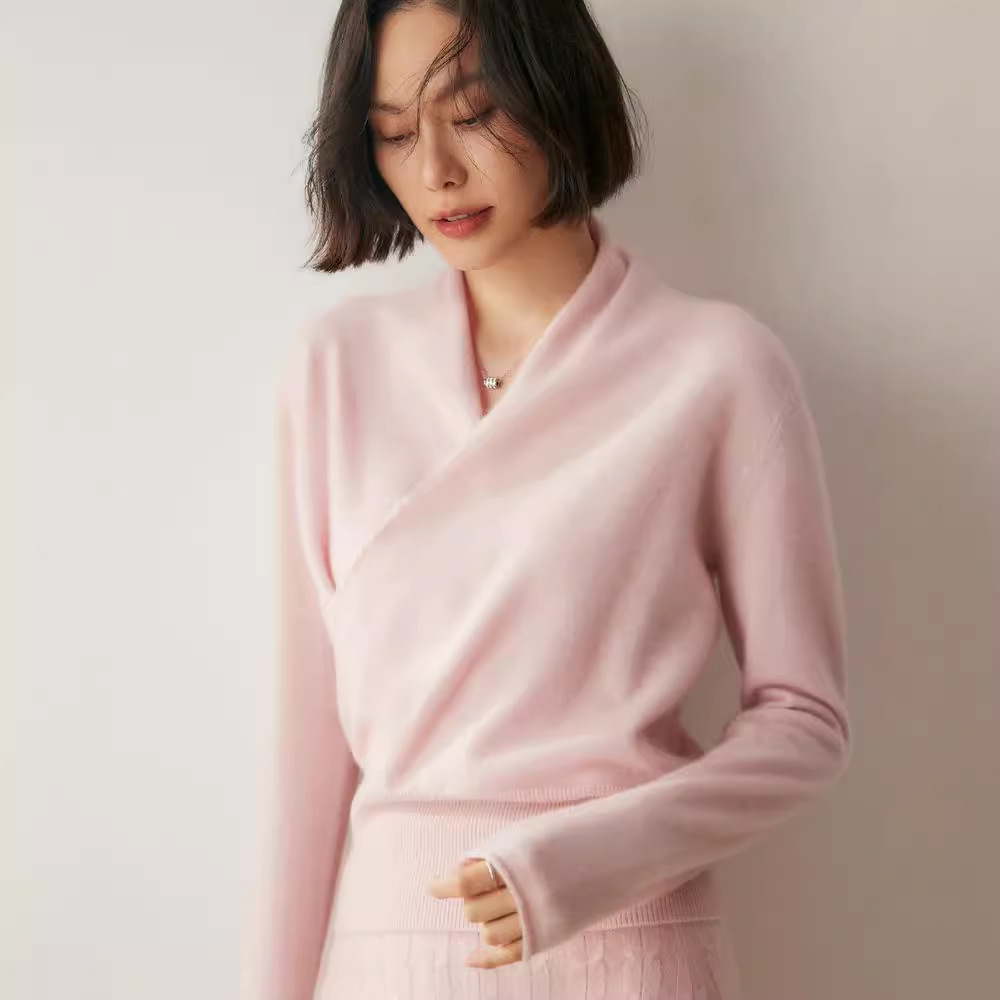 Women's knitted sweater with V-neck