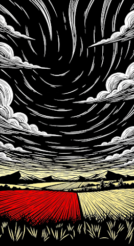 Dramatic Linocut Farm