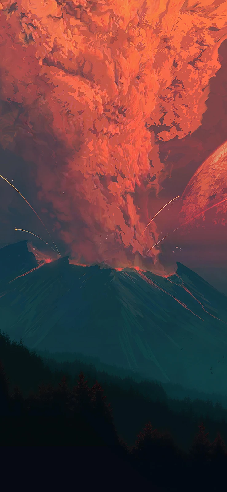 Massive Fiery Volcano Eruption - Dramatic Digital Painting 2K iPhone Wallpaper (1772x3839)