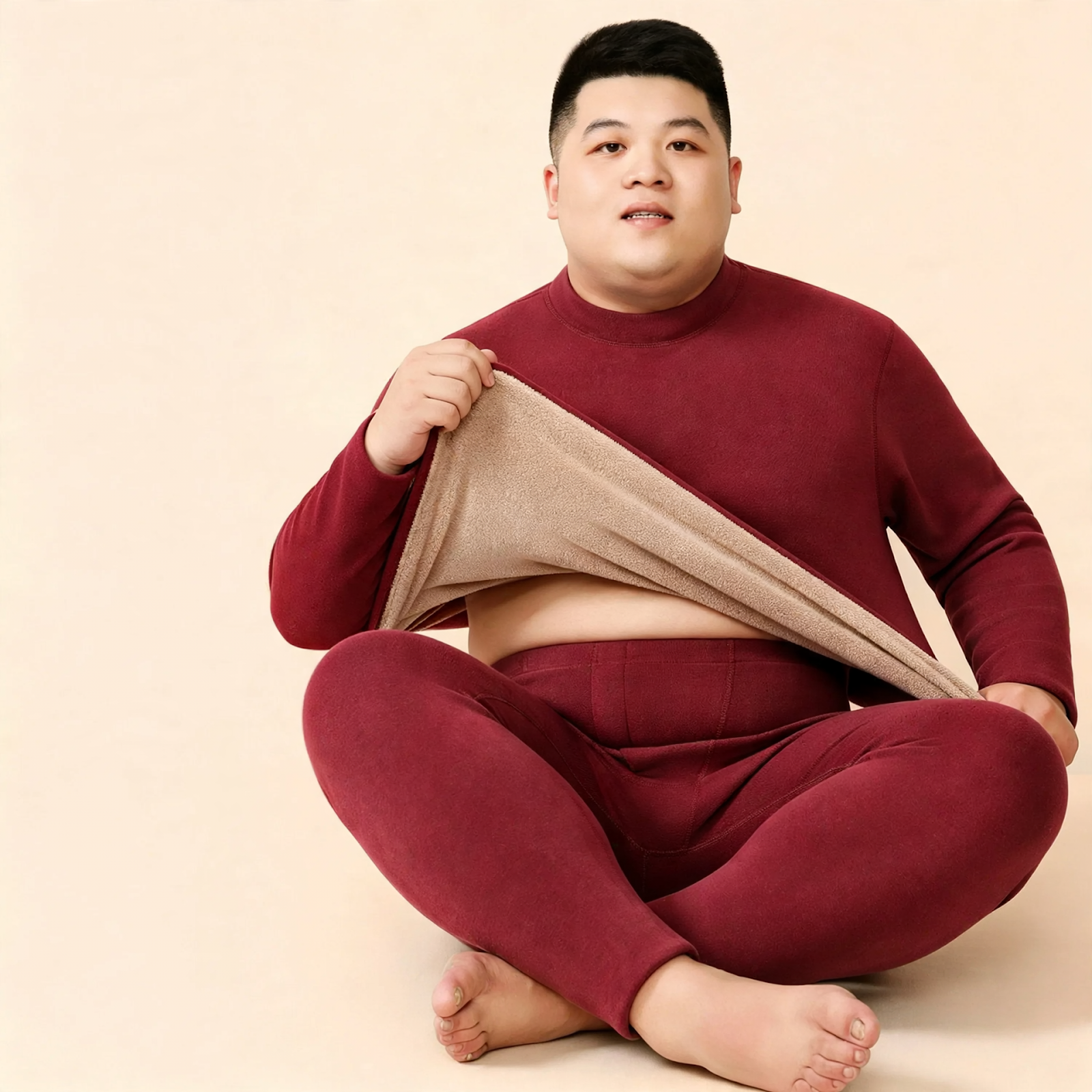 Padded thermal underwear set for women, lamb fleece look