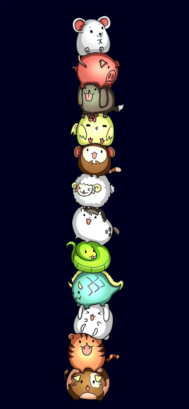 Chinese Zodiac, Cartoon Animals, Cute Illustration, Animal Stack iPhone Wallpaper Background (945x2047)