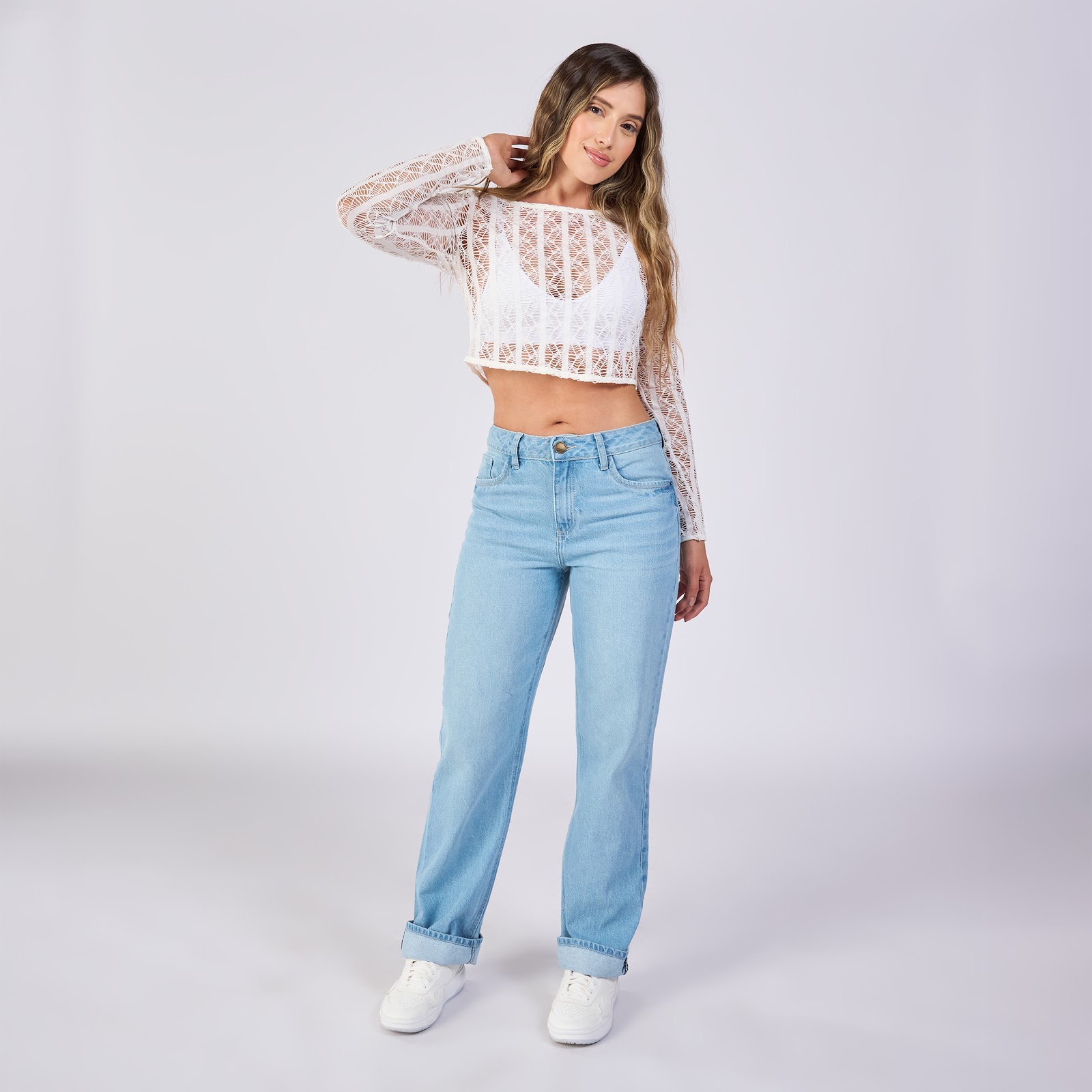 Jean straight rígido tiro medio 100% algodón, color baby blue - Vista 2