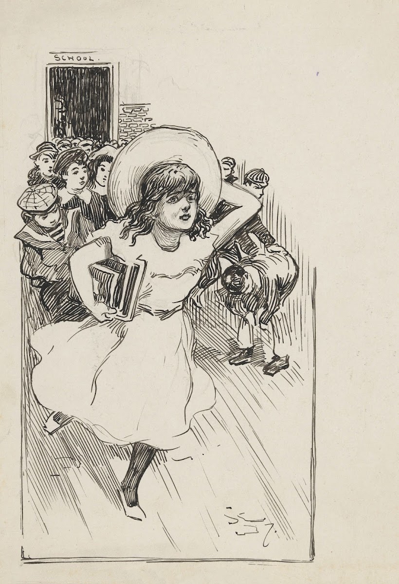 Meisje rent weg van school 1880 1930