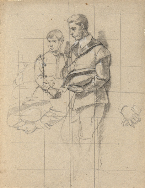 Two figures sketch for Signing of the Compact in the Cabin of theMayflower