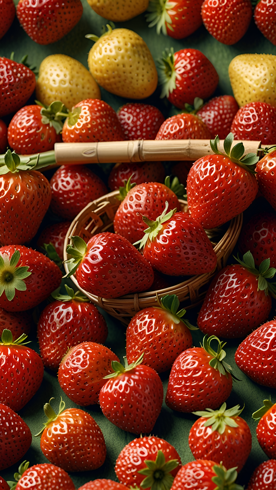 Fresh Red Strawberries in Woven Basket on Green Cloth - Free 4K mobile Wallpaper