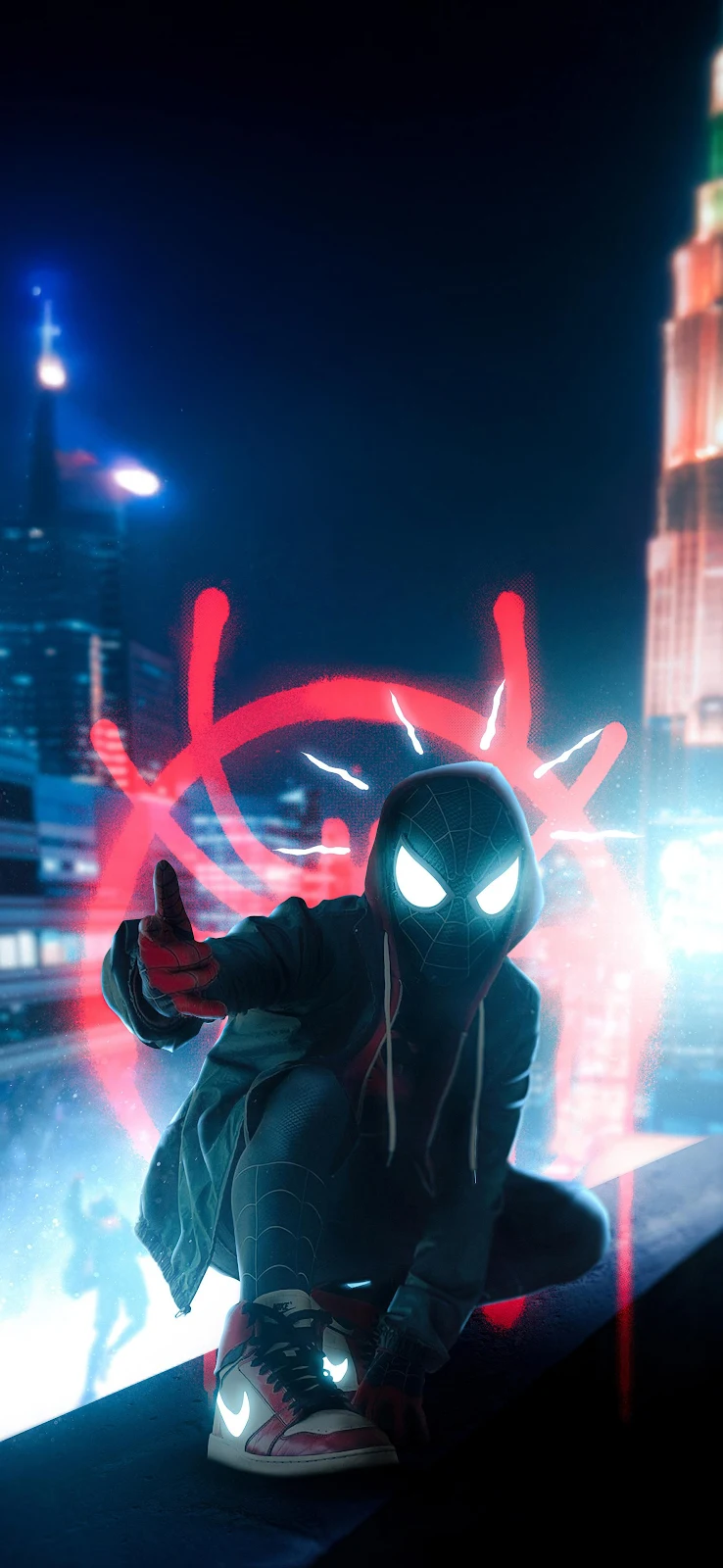Miles Morales Spider Verse Cityscape - Digital Art 2K iPhone Wallpaper (1771x3837)