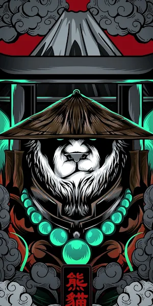 Panda, Samurai, Mount Fuji, Illustration Full HD iPhone Wallpaper Background