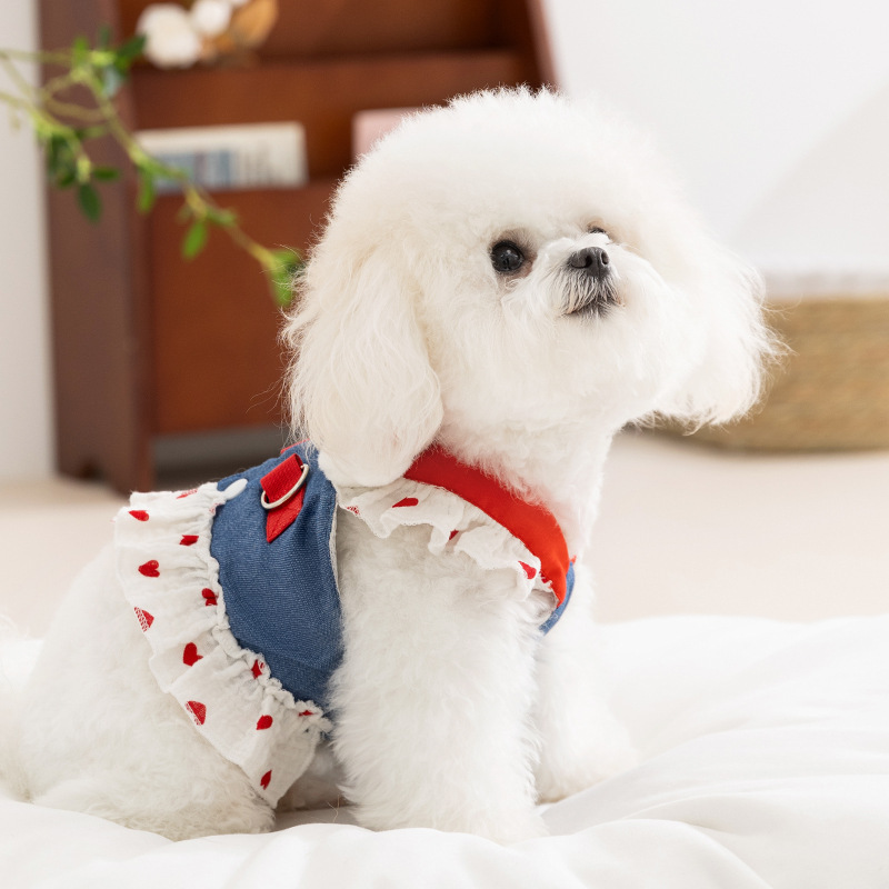 Dog dress with leash, polyester, summer