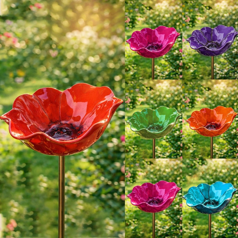Flower-shaped metal feeder for birds