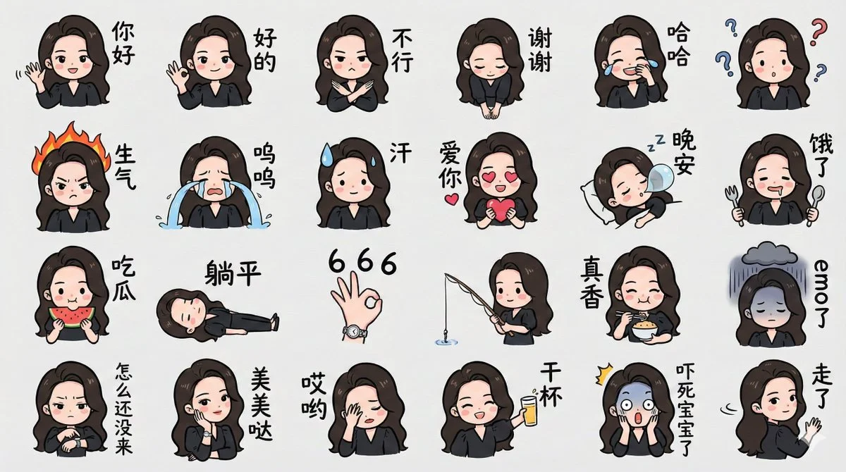 Dibujo de emoticono estilo LINE de personaje versión Q